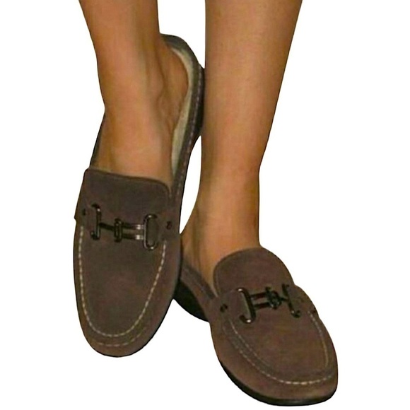 COLE HAAN D20693 BROWN SUEDE SHEEPSKIN LINED RUBBER WATERPROOF SOLE CLOG MULES - Picture 2 of 14